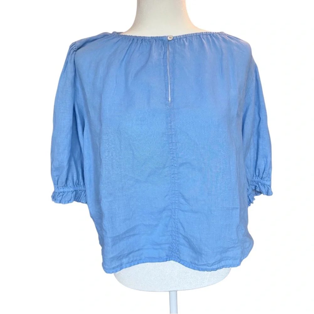 Velvet by Graham & Spencer Linen Sky Blue Top Blouse Small - Picture 2 of 12